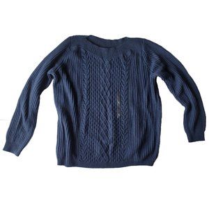 New - Tommy Hilfiger Women's Navy Cable Knit Sweater Size L
